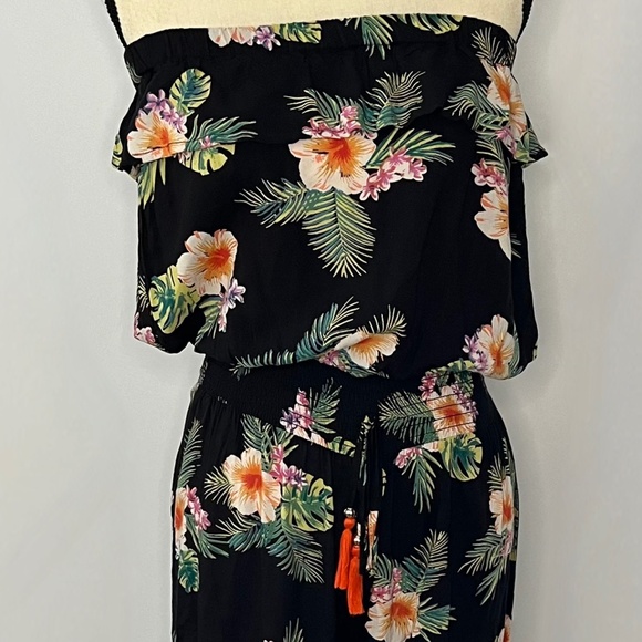Blue Island Strapless Black/Floral Jumper (Hawaiian) Sz M - Picture 2 of 9